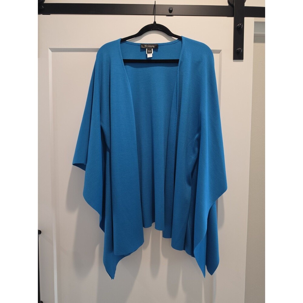 St. John Wool Blend Poncho With Sleeve Holes Teal Blue Drapey Luxury Size M
